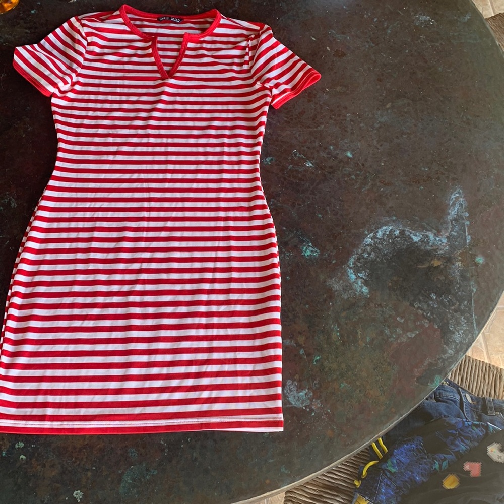 Red and white striped dress